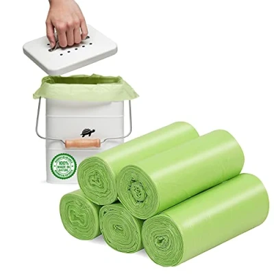 Image of Biodegradable Bin Liner 100 Counts, 15L Small Trash Bag Recycle 2 4 Gallon Garbage Bag, Thick Degradable Rubbish Compostable For Food/Household/Garden Waste in Kitchen,Office,Home,pet
