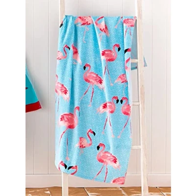 Image of Catherine Lansfield Flamingo Cotton 76x160cm Beach Towel Blue