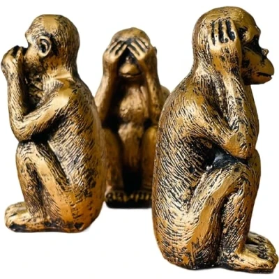 Image of CDXHOME 3 Wise Monkeys Statue Set Hear No Evil,See Evil,Speak Evil Decorative Monkey Resin Figurines for Home and Office Artistic Déco Bronze Coating Option