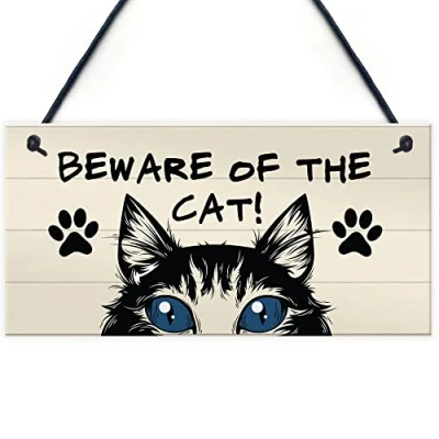 Image of RED OCEAN Funny Cat Gift BEWARE Sign Lovers For Home Animal Pet Family Plaque