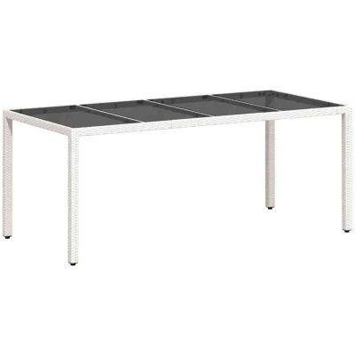 Image of vidaXL Garden Table with Glass Top White 190x90x75 cm Poly Rattan
