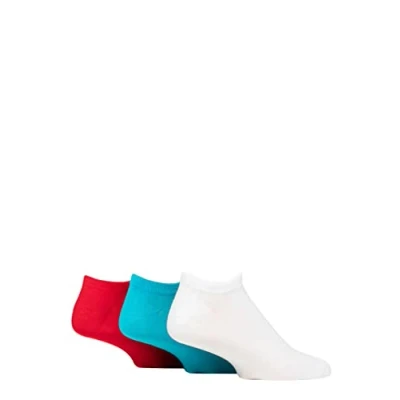 Image of Mens 3 Pair SOCKSHOP Wildfeet Bamboo Trainer Socks White / Teal Red Plain 7 11