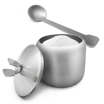 Image of 300 ml Sugar Bowl 304 Stainless Steel Spice Jar Home Metal Tin Kitchen Container with Lid and Spoon for Spices, Sugar, Coffee, Tea, Pepper (Style 5)