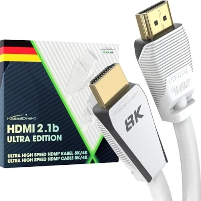Image of 8K HDMI Cable, 2.1 b, certified Ultra Edition for maximum performance 3m (48G, High Speed 2.1, 10K, 8K@60Hz &amp; 4K@144Hz, Gaming PC/PS5/Xbox, certificate, white) CableDirect