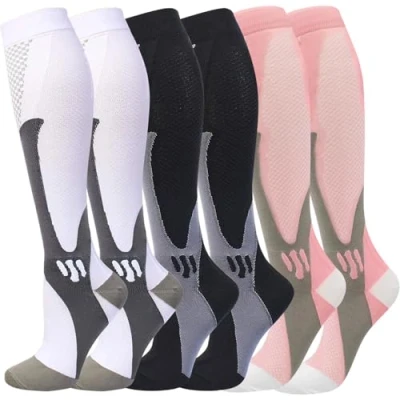 Image of Gcbiger Compression Socks (3 Pairs) for Men Circulation 20 30 mmhg Medical Stockings Women Nursing (Black+Pink+White, XXL)