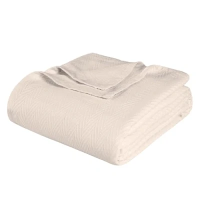 Image of Superior 100% Cotton Blanket Oversized Throw, Woven for Couch, Bed, Bedding, Farmhouse, Home Essentials, Cute and Cozy Bohemian Blankets, Herringbone Weave, Full/Queen, Ivory