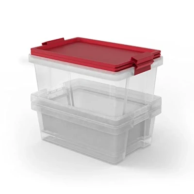 Image of TATAY Set of 3 Storage Boxes with Lid, 60 L Capacity, Handles and Wheels, Lid 100% recycled materials, BPA Free, Black. Measures 37 x 51 45 cm