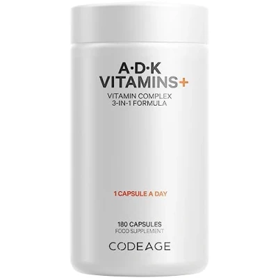 Image of Codeage ADK Vitamin Supplement, A, D3 Cholecalciferol 2000 IU, K2 (Menaquinone 7), 6 Month Supply A D K Vitamins Support Bones, Teeth, Vision, Immune System 180 Capsules