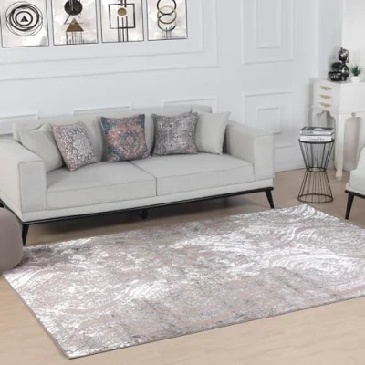 Image of Livabliss Meknes Vintage Rug Area Rugs for Living Room 160x213 cm, Bedroom Scandi Neutral Rug, Traditional Patterned Boho Style, Natural Easy Care Pile Large Light Beige
