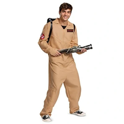 Image of DISGUISE unisex adult Ghostbusters Costume Outfit, Official Deluxe Ghostbuster Jumpsuit, As Shown, Size Extra Large (50 52)