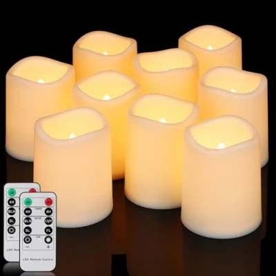 Image of yunsheng Pack of 9 Flameless LED Candles with Remote Control Timer Function, Battery Operated Flickering Flame (7.5 x 10 cm), Waterproof Candle, In/Outdoor Home Decoration