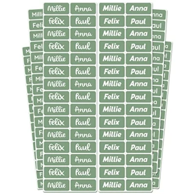 Image of melu kids® Stick on Name Labels for Clothes &amp; Items (50), Washable and Personalised Clothing Kids Stickers, Tags School, No Iron Green