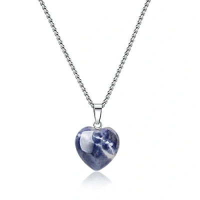 Image of COAI Stainless Steel Love Heart Blue Sodalite Stone Pendant Necklace for Women