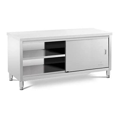 Image of Royal Catering RCSSCB 180X60 E Stainless Steel Work Cabinet 180 x 60 cm 600 kg Load Capacity Kitchen (2 Sliding Doors, Shelf 200kg)