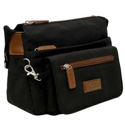 Image of Spirit Waterproof Crossbody Bag Unisex Lightweight Travel with Multiple Pockets and Adjustable Shoulder Strap Small Size Black Tan Bag…