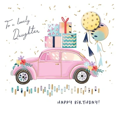 Image of Daughter Embellished Pink Car Birthday Greeting Card Talking Pictures Cards