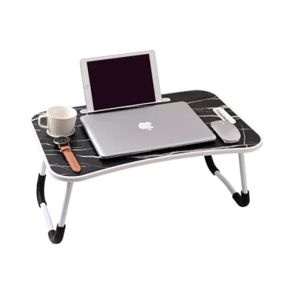 Image of Laptop Bed Table,Notebook Table Dorm Desk,Portable Lap Desk,Notebook Desk with Foldable Legs &amp; Cup Slot,for Eating Breakfast,Reading,Watching Movie on Bed/Sofa(60 x 40cm) (Black)