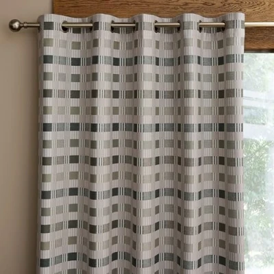 Image of Catherine Lansfield Wilson Check Blackout Thermal 90x90 Inch Eyelet Curtains Two Panels Green