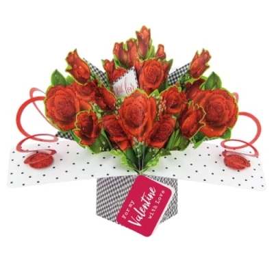 Image of Roses With Love For My Valentine Pop Up Card 3D Greeting Cards POP036V03