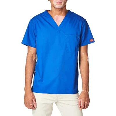 Image of Dickies Men&#039;s signature medical scrubs shirts, Royal, M UK