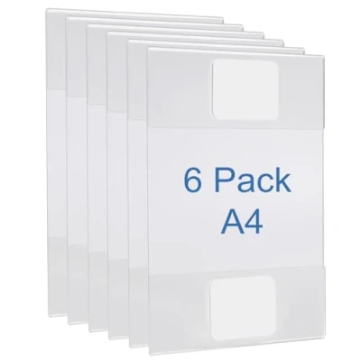Image of A4 Acrylic Wall Sign Holder [6 Pack] Clear Adhesive Plexi Holders with 3M Tape for Wall, Door, Glass, Perfect Store, Office, Home, Restaurant (No Drilling Needed)