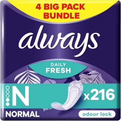 Image of Always Dailies Panty Liners, Normal, 216 Liners (54 x 4 Packs), Odour Neutraliser, Soft &amp; Discreet, Absorbent Core