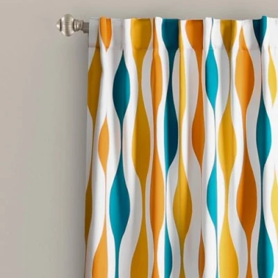 Image of Lush Decor Mid Century Geo Room Darkening Window Curtain Panel Pair, 84 in x 52, Turquoise &amp; Orange
