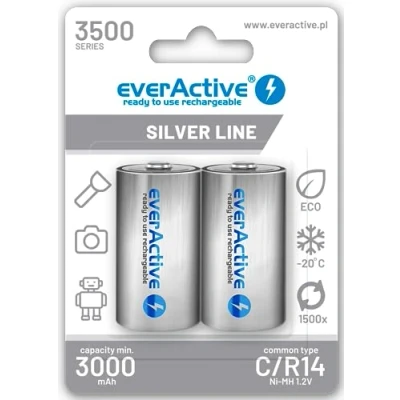 Image of everActive Battery D 5500 mAh 2 pieces, NI MH, Mono R20, rechargeable, pre charged, silver line 1.2 V, 1 blister card, EVHRL20