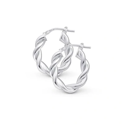 Image of Amberta Italian 925 Sterling Silver Hoop Earrings for Women Twisted Hoops Rope Round Women: Oval 18 mm