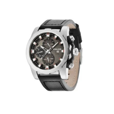 Image of Police Speedster Men&#039;s Quartz Watch with Grey Dial Chronograph Display and Black Leather Strap 13928JS/61