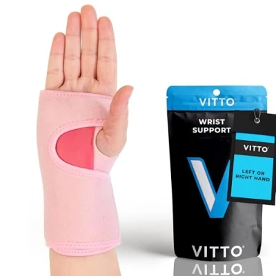Image of VITTO Wrist Support Arthritis, RSI, Sprain, Fracture, Carpal Tunnel Splint w/Adjustable Straps, Removable Metal Plate Unisex Supports for Everyday Use (Pink Right Hand, L XL)