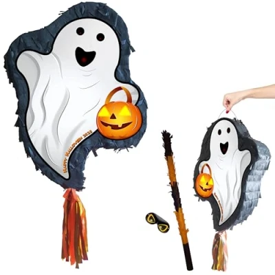 Image of Ghost Pinata with stick and blindfold