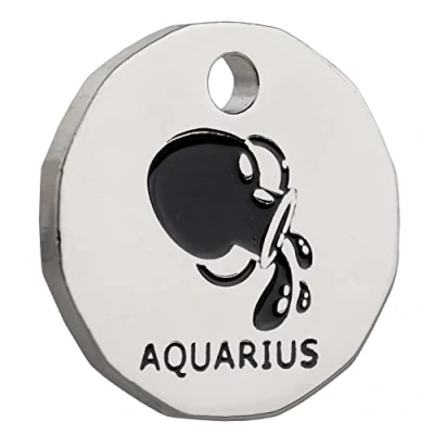 Image of Genuine Tan Leather Pound Pouch with a Zodiac Trolley Token Fob Keyring Keychain Key Ring Holder (Aquarius Pouch)