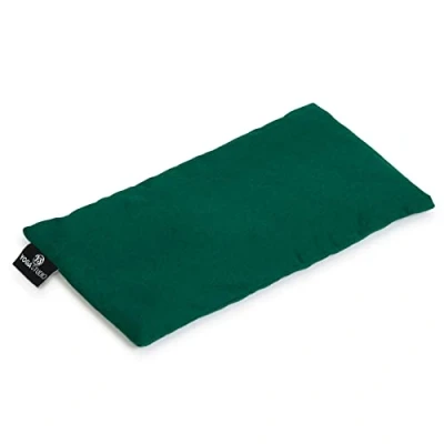 Image of Yoga Studio Eye Pillow 100% Organic Cotton Cover Unscented Linseed Stress Relief Weighted Mask for Yoga, Relaxation, Tired Eyes, &amp; Headaches (Green)