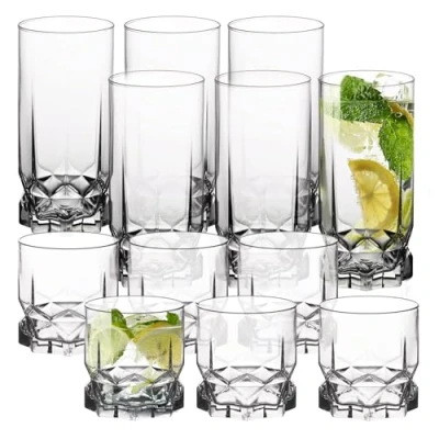 Image of KADAX Drinking Glasses 325 ml, Highball for Cold Drinks, Transparent Water Glassware (Set of 12: 6 x Low Tumblers and Glasses)