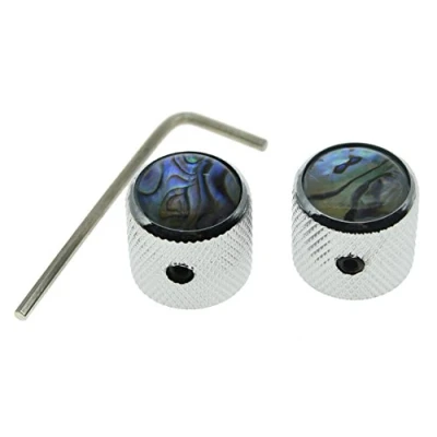 Image of Dopro 2pcs Chrome Tele Telecaster Abalone Top Guitar Dome Knobs Bass with Set Screw and Wrench