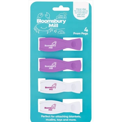 Image of Bloomsbury Mill Practical Baby Pram Pegs Ideal Travel Essential for Attaching Muslins, Blankets, Toys, Soothers and More Clips to Any Buggy, Pushchair Or Car Seat 4 Pack