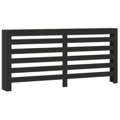 Image of vidaXL Black Engineered Wood Radiator Cover with Shelf 175 x 20 82 cm Modern Slatted Design, Moisture Resistant, Easy to Maintain