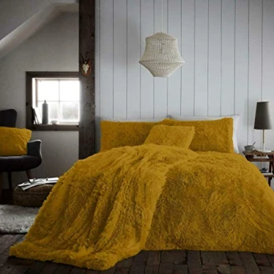 Image of SELECT ED® Luxuries Hug &amp; SNUG Soft Warm Cosy Sofa Bed Fleece Fluffy Duvet Cover + Pillow Case Set (Ochre/Mustard, Single)