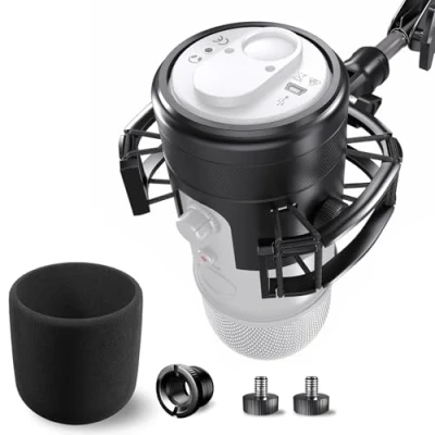 Image of Borenbuir [Newest &amp;Ultra Durable] Microphone Shock Mount with Pop Filter [Custom Built for Blue Yeti Mic] Anti Vibration Suspension Holder Clip Compatible Microphones