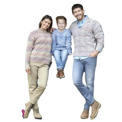 Image of King Cole Aran Knitting Pattern 6220 Family Cable Sweaters (3 Designs)