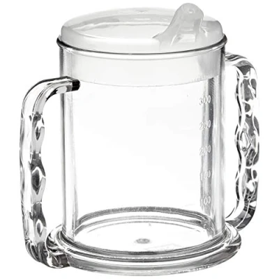 Image of Homecraft Wide Base Mug, Solid White Lid, Two Handled Prevents Tipping, Secure Grip for Limited Hand Function and Grasp, Stability, 285 ml (Eligible VAT relief in the UK)
