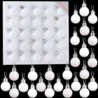 Image of Christmas Concepts® Pack of 25 25mm (1&quot;) Mini Tree Baubles Shiny, Matte &amp; Glitter Decorated (White)