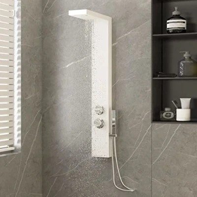 Image of vidaXL Shower Panel System with Rainfall, Waterfall, and Massage Jets, Handheld Showerhead, Silicon Nozzles, Modern Aluminium Design, White