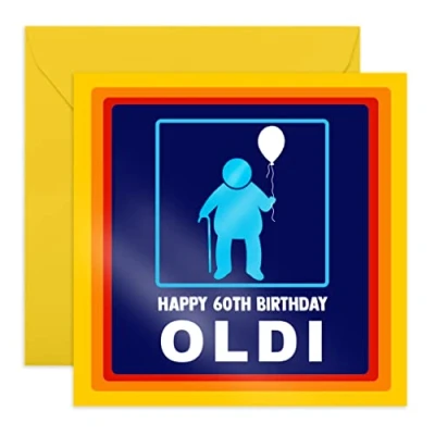 Image of Central 23 60th Birthday Card &#039;Happy Oldi&#039; Balloon Sixtieth Gift for Seniors Dad Mum Grandma Greeting Sixties Comes with Fun Stickers
