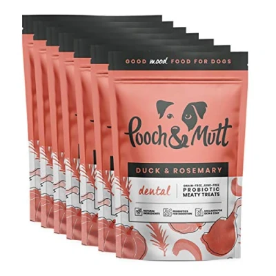 Image of Pooch &amp; Mutt Meaty Dog Treats (Grain Free), Duck Rosemary, Pack of 7x120g,Red