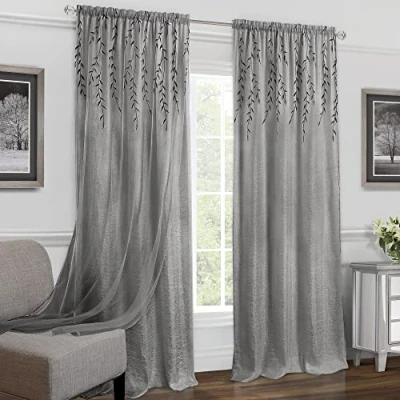 Image of Achim Home Furnishings WIPN84GY06 Willow Rod Pocket Window Curtain (Single Panel), 42&quot; x 84&quot;, Grey