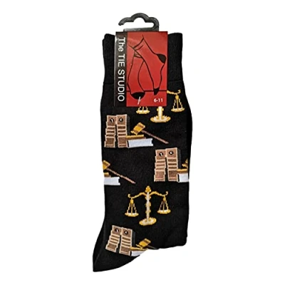 Image of Tie Studio Lawyer Instruments on Black Unisex Novelty Ankle Socks Adult Size 6 11