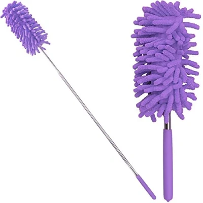 Image of 75cm Telescopic Microfibre Cleaning Duster Brush Extendible Soft Grip Handle New Easy Removable 15 X 5cm Washable Dust Head Purple