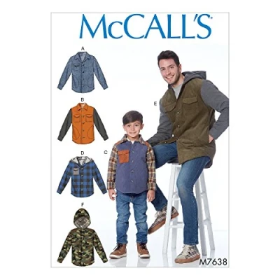 Image of Mccall&#039;s Patterns 7638, Men&#039;s and Boys Jackets,Sizes S XL, Tissue, Multi Colour, Small/X Large